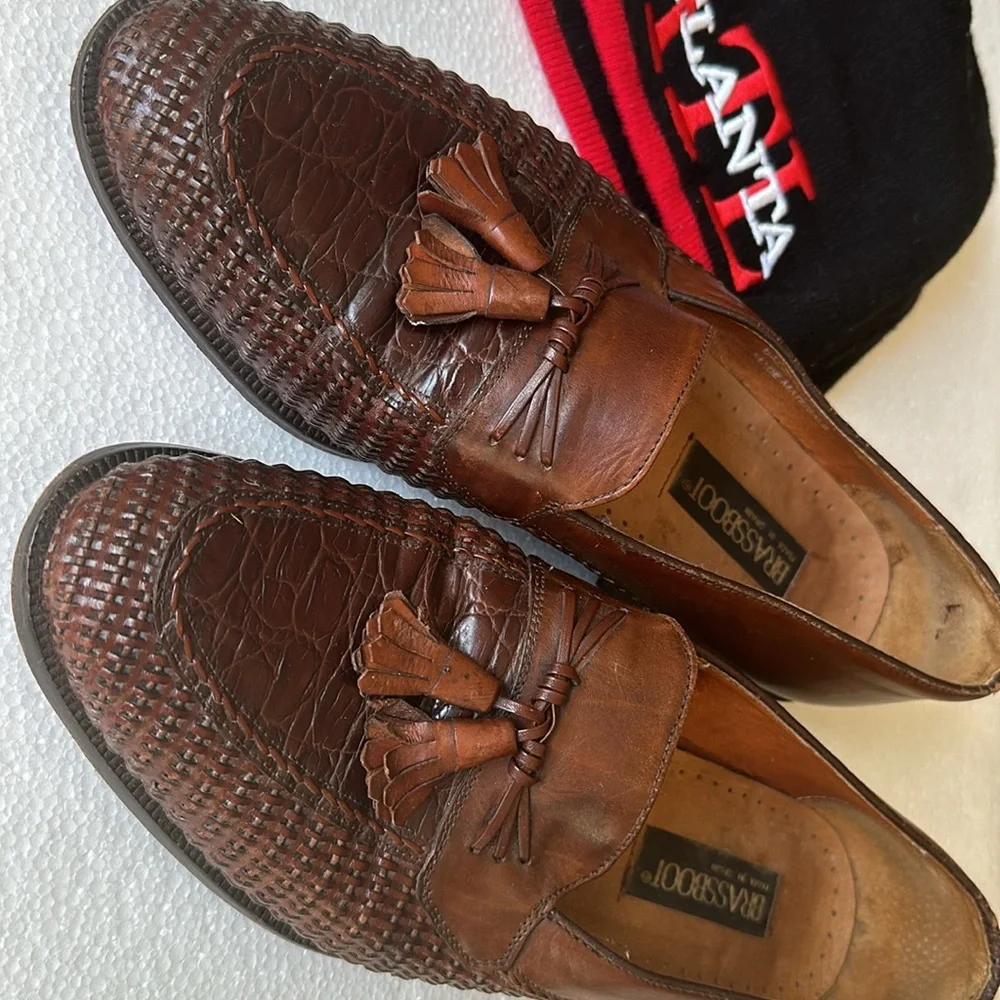 Brass Boot Mens Brown Leather Tassel Loafers Slip On Casual Shoes SZ 9